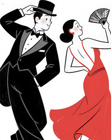 Illustration of a couple dancing on the dancefloor.の写真素材