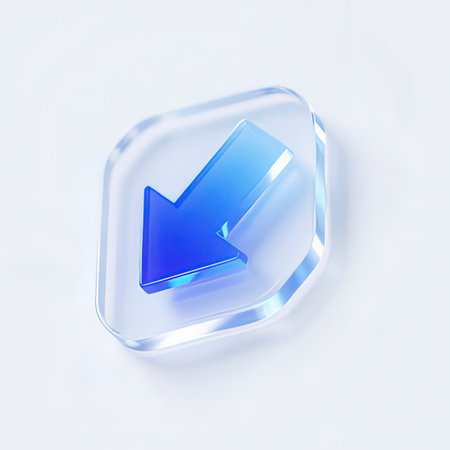 3d render of a blue arrow icon on a transparent cube.の写真素材
