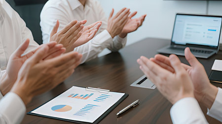 Business people clapping hands at meeting, close up. Business success conceptの写真素材