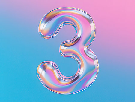 Glossy metallic number 3 on pink background. 3d renderingの写真素材