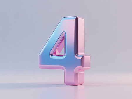 3d glossy blue and pink number 4 isolated on white background.の写真素材