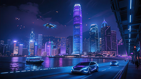 the light trails on the modern building background in shanghai china.の写真素材