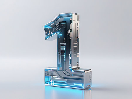 Futuristic technology font. Letter 1. 3D rendering.の写真素材