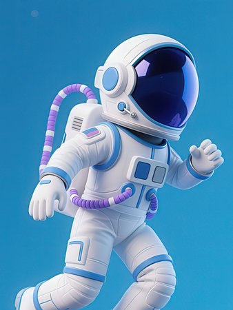 Astronaut in space suit isolated on blue background. 3d illustrationの写真素材