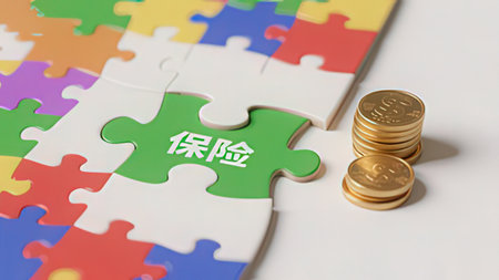Puzzle pieces with Chinese characters and coins. 3D rendering.の写真素材