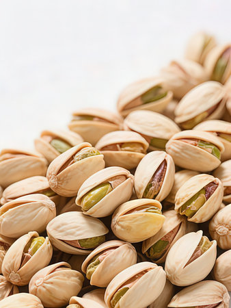 Pistachios nuts on white background, close up, horizontal