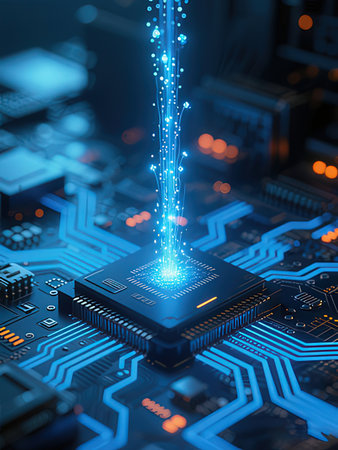 Circuit board close-up. Technology background. 3d renderingの写真素材