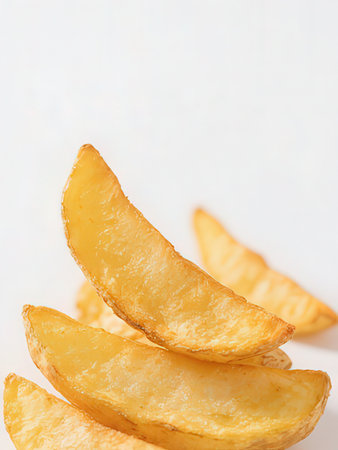 Potato wedges on a white background. Shallow dof.