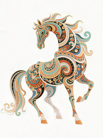 Horse with beautiful ornament on white background. Vector Illustration.の写真素材