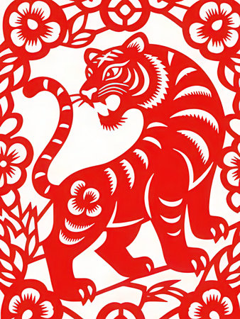 Chinese paper-cut works on white background, closeup of photoの写真素材