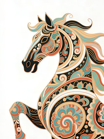 Horse with abstract ornament. Hand drawn vector illustration for your designの写真素材