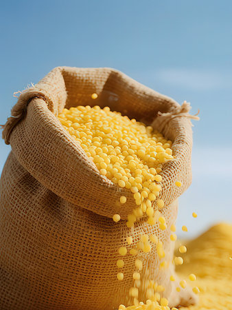 lentils in a bag on a background of the blue skyの写真素材