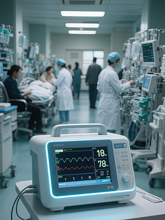 Cardiogram monitoring device in the operating room of a hospital.