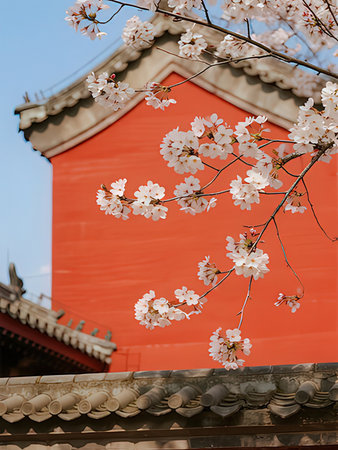 Cherry blossoms in full bloom in the old town of Tokyoの写真素材