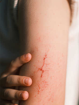 Close-up of a child's arm with a wound on it