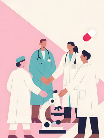 Vector illustration of a group of doctors and scientists working in the laboratory.の写真素材