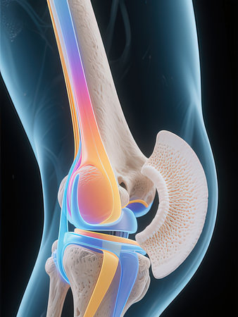 3d rendered illustration of a painful knee joint in x-rayの写真素材