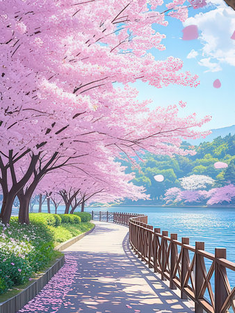 Cherry blossoms sakura in spring season, vector illustration.の写真素材