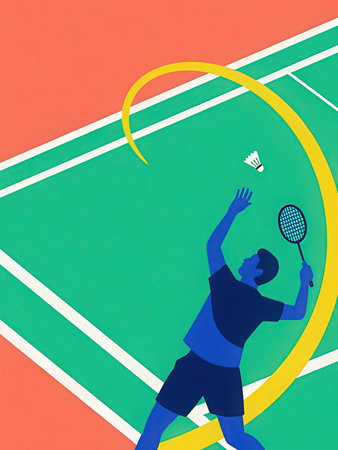 Badminton player with racket and shuttlecock. Vector illustration.の写真素材