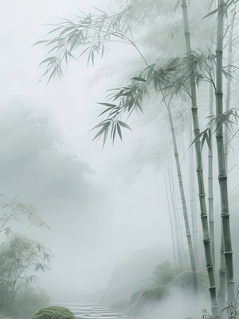 Bamboo forest with fog in the morning, natural landscape background.の写真素材