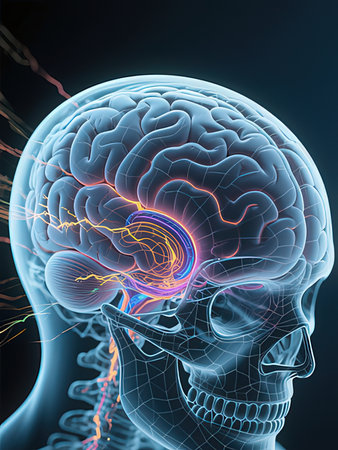 Human brain anatomy, 3D illustration of human brain anatomy with nervous system