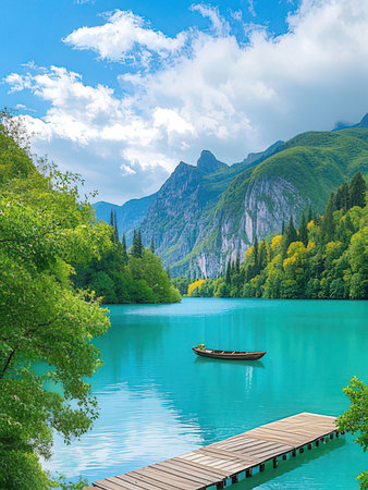 Beautiful mountain lake in the mountains. Composition of nature.の写真素材