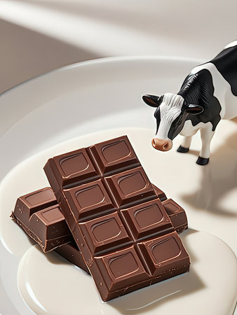 Milk chocolate and cow on a white plate. 3d renderingの写真素材