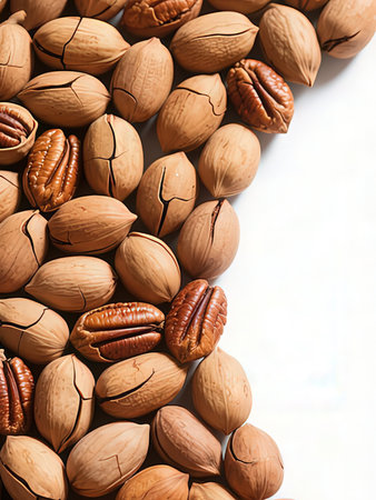 Pecan nuts on a white background. Close-up.