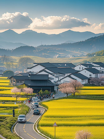 Beautiful spring landscape in Nagano, Japan.の写真素材