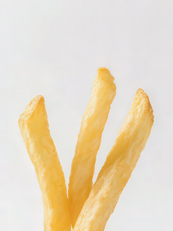 French fries on a white background. Close-up, selective focus.の写真素材