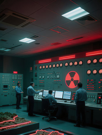 Operators in the control room of a nuclear power plant. Concept of nuclear power plant.