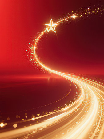abstract christmas background with golden stars and bokeh lights