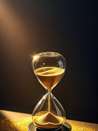 Hourglass on black background. Concept of time passing. 3d rendering