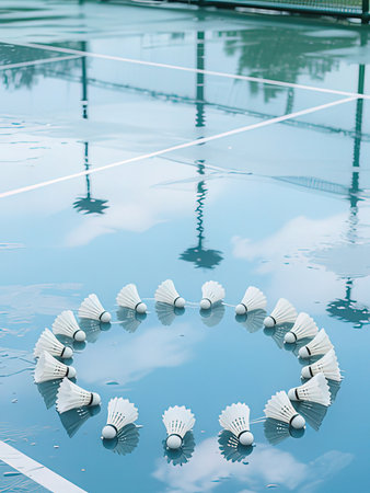 Badminton shuttlecocks in swimming pool. Badminton conceptの写真素材