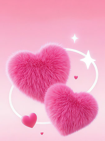 Valentine's day background with pink fur hearts. Vector illustration.の写真素材