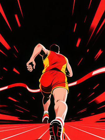Running man. Sport illustration. Runner in red and yellow colors.