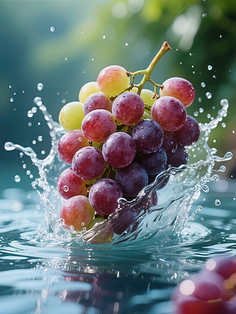 Grapes with water splashes and drops, close-upの写真素材