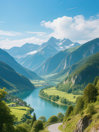 Beautiful view of the lake and mountains in the Alps. Switzerlandの写真素材