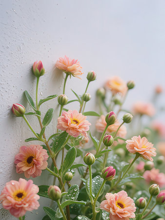 Bouquet of pink chrysanthemums on a white background