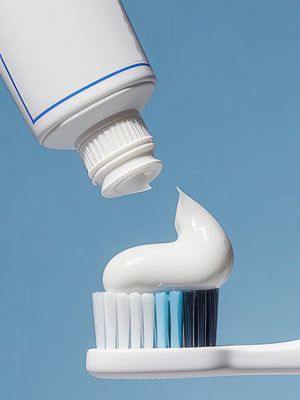 Toothpaste and toothbrush with toothpaste isolated on blue background