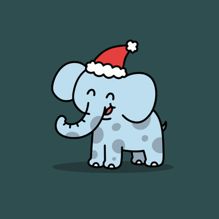 Cute elephant with santa hat. Vector illustration in flat styleのイラスト素材