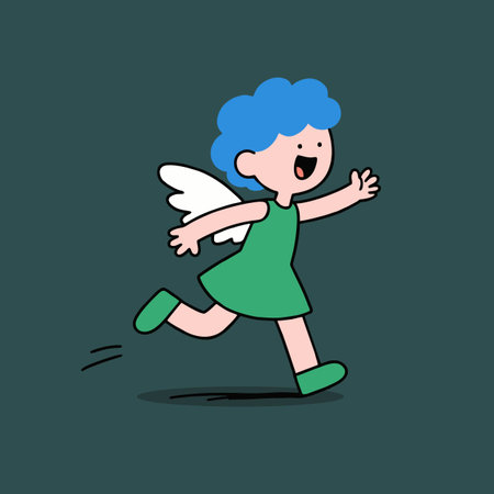 Cute little boy running with angel wings. Vector illustration in cartoon style.のイラスト素材