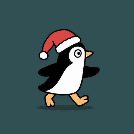 Cute penguin in a Santa Claus hat, vector illustration.のイラスト素材