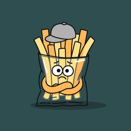 Funny cartoon french fries. Vector illustration in a flat style.のイラスト素材