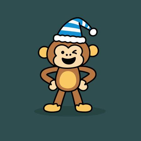 cute monkey with hat merry christmas vector illustration eps 10のイラスト素材