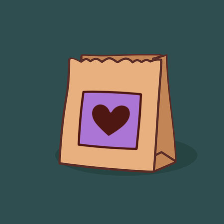 paper bag with heart icon, valentine's day, vector illustrationのイラスト素材