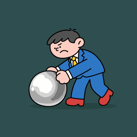 Businessman holding a big ball. Vector illustration in cartoon style.のイラスト素材