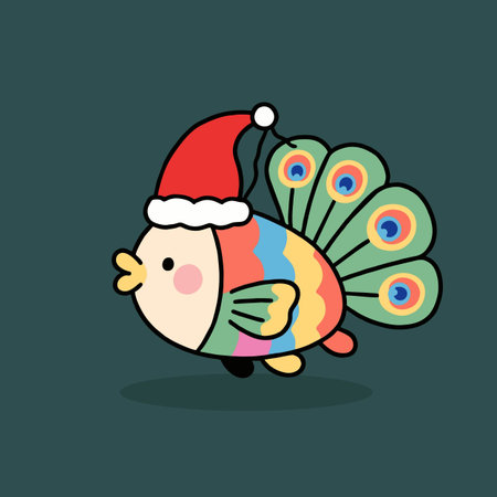 Cute cartoon peacock in santa hat. Vector illustration.のイラスト素材