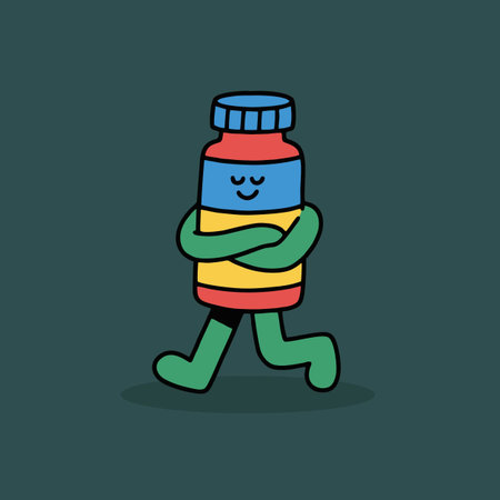 Cartoon bottle with pills. Vector illustration of a pill bottle.のイラスト素材
