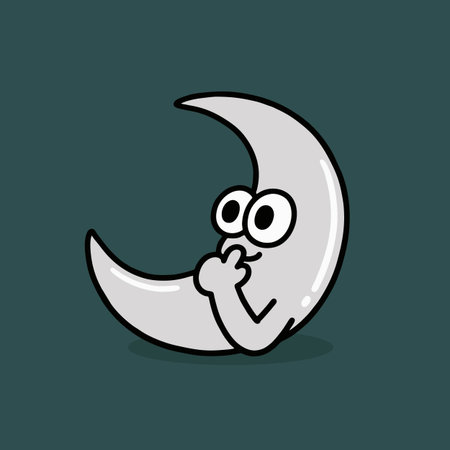 Cute cartoon crescent moon with eyes and nose. Vector illustration.のイラスト素材